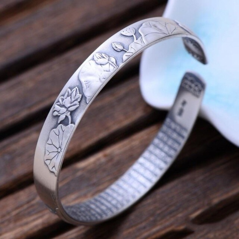 Intricate Silver Engraved Bangle Bracelet